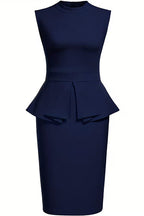 Navy Peplum Midi Dress with Inner