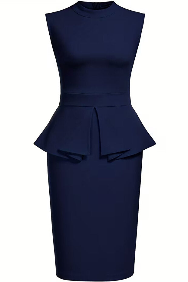 Navy Peplum Midi Dress with Inner