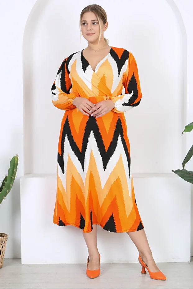 Plus Size Orange Pattern Dress