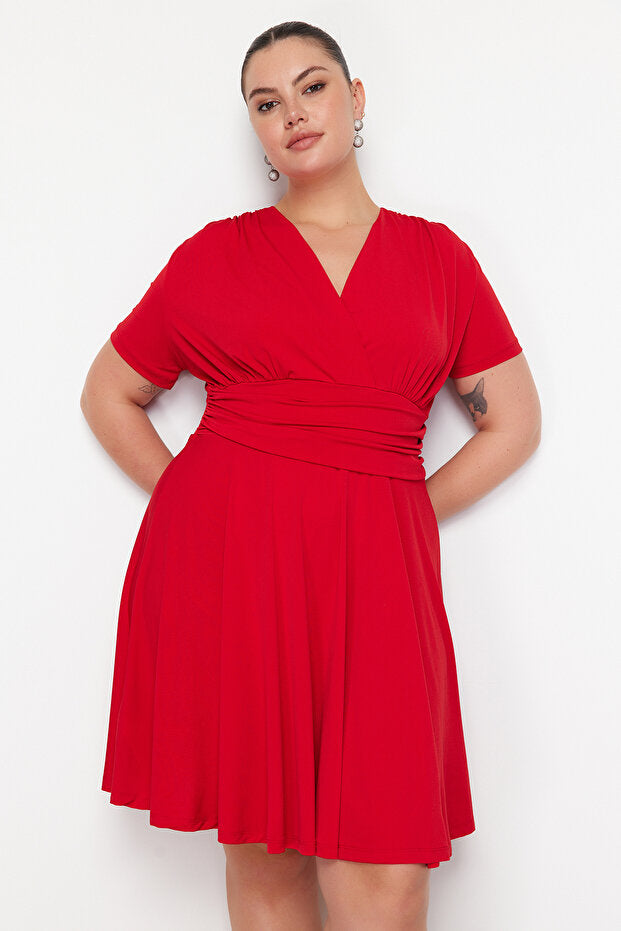 Plus Size Red Mini Knit Dress