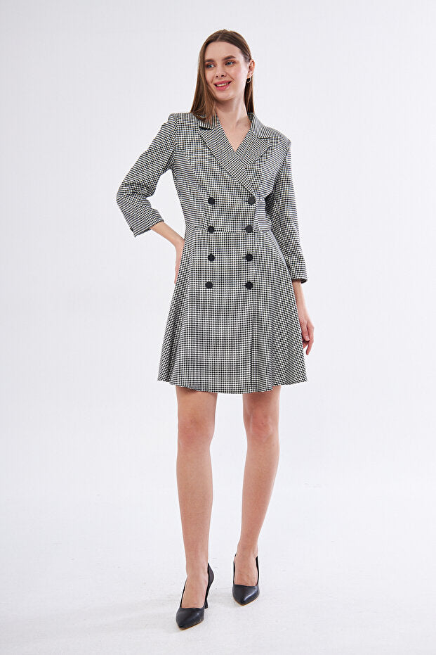 Houndstooth Double-Breasted Blazer Dress