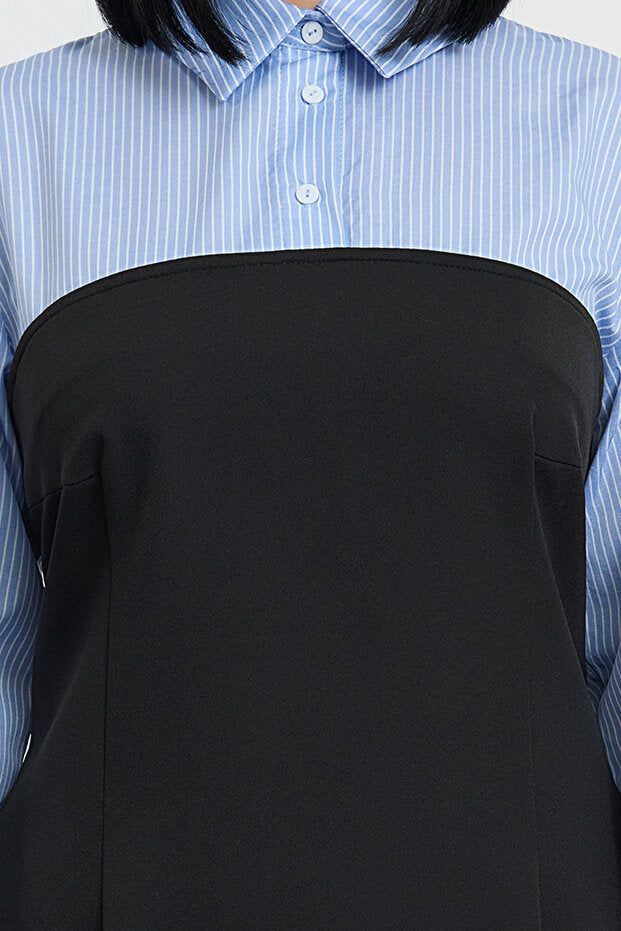 Blue and White Striped Shirt Dress