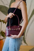 Burgundy Belt Detail Leather Women's Crossbody Bag