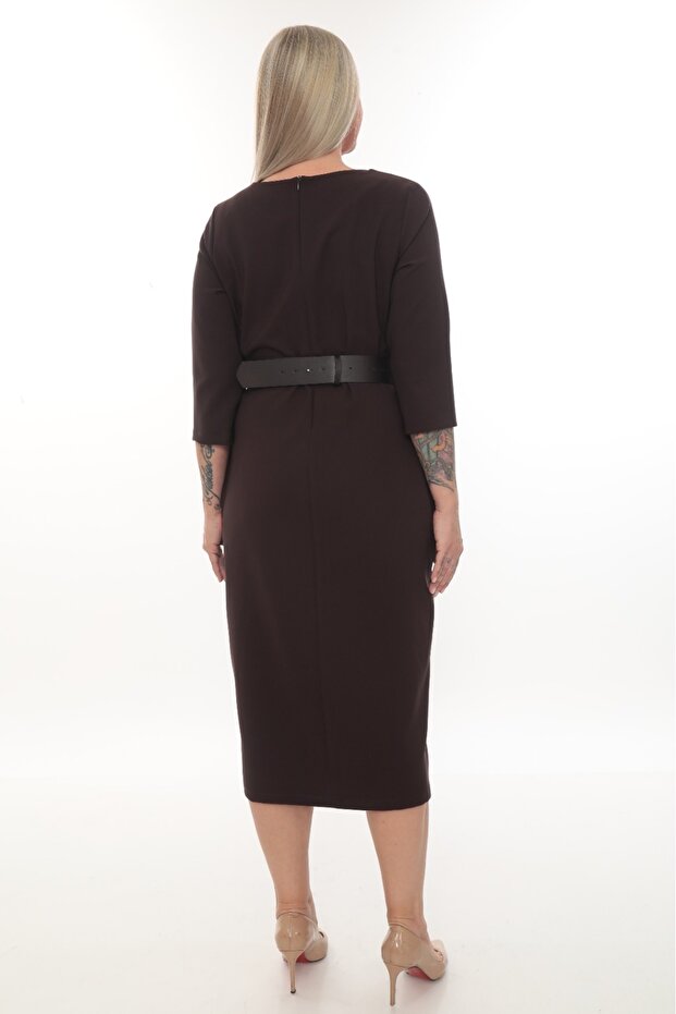 Belted Midi Dress with Zipper Detail