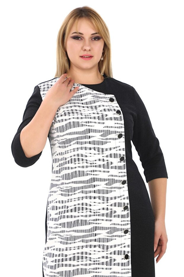 Patterned Button Detail Dress