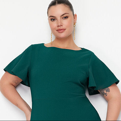 Dark Green Plus Size Office Dress