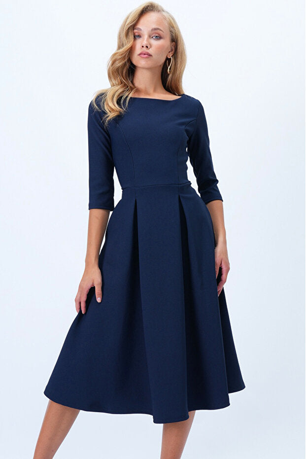 Double Pocket Midi Length Flared Dress