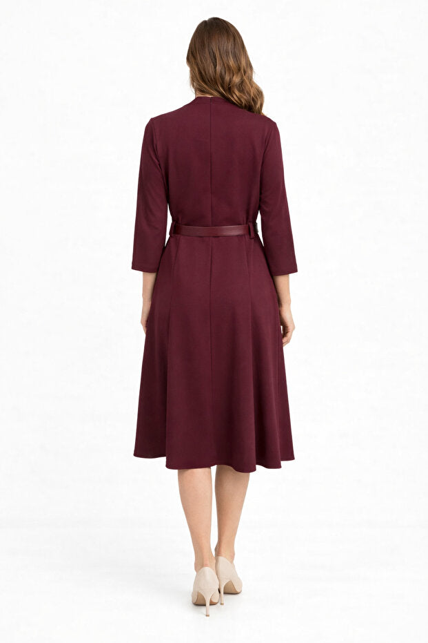 Burgundy Belt Detail Midi Dress