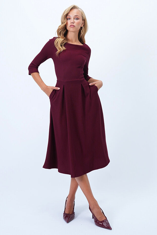 Double Pocket Midi Length Flared Dress