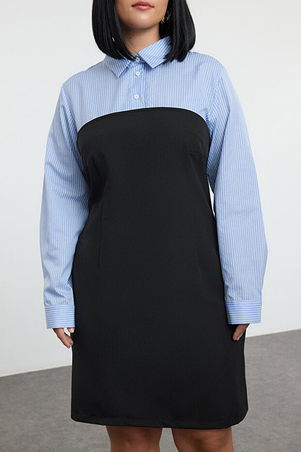 Blue and White Striped Shirt Dress