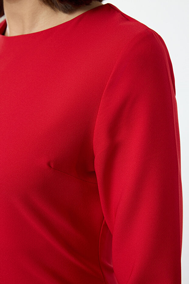 Red Long-Sleeve Midi Dress