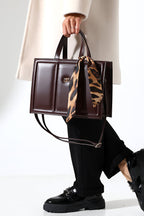 Brown Large Box-Sized Handbag with Scarf Accessory