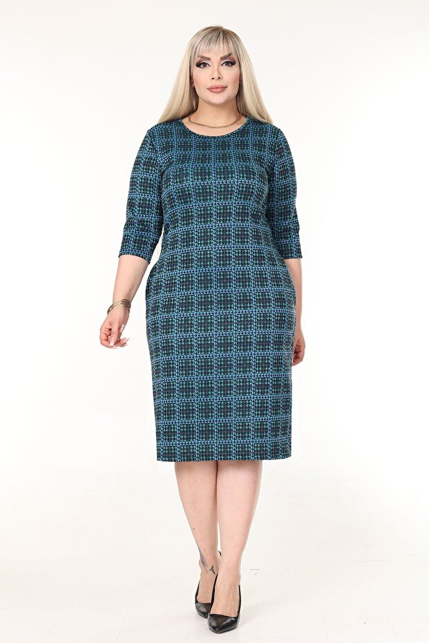 Teal Textured Midi Dress with Pockets