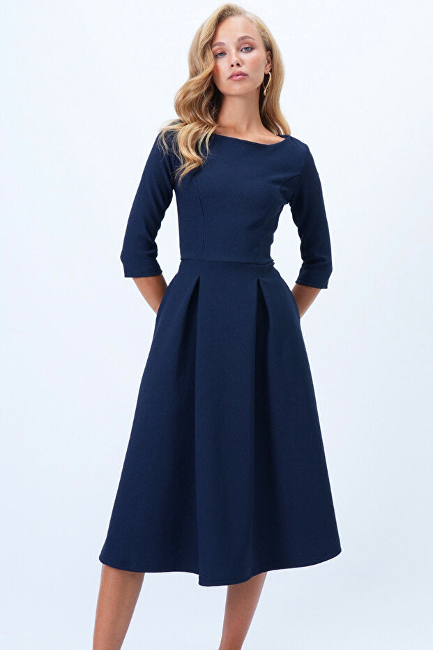 Double Pocket Midi Length Flared Dress