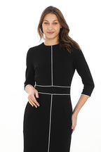 Piping Detail Crew Neck Midi Dress