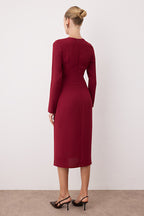 Burgundy Straight A-Line Midi Woven Dress