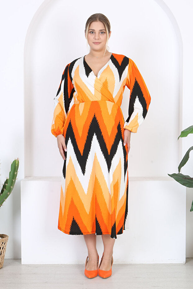 Plus Size Orange Pattern Dress