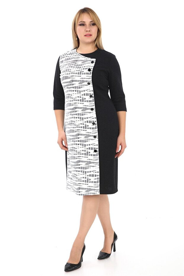 Patterned Button Detail Dress