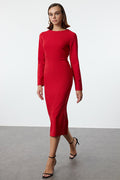 Red Long-Sleeve Midi Dress