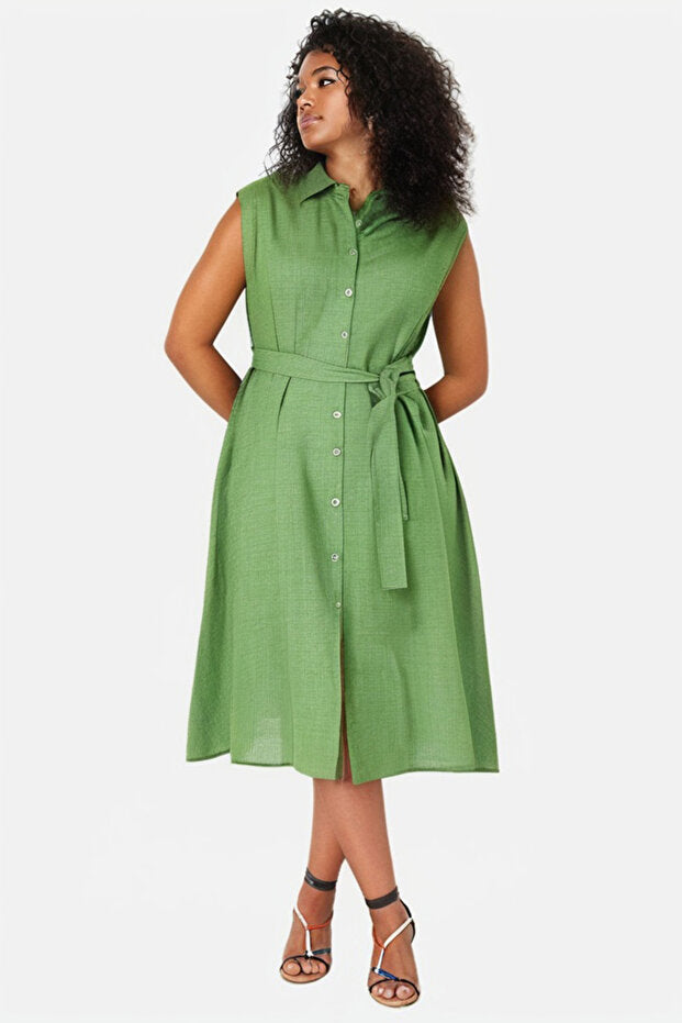 Mint Plus Size Belted Woven Shirt Dress