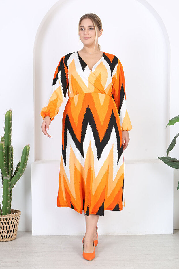 Plus Size Orange Pattern Dress
