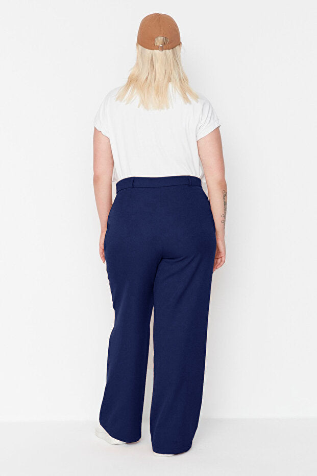 Navy Wide-Leg Trousers