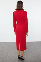 Red Long-Sleeve Midi Dress
