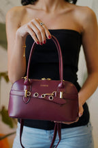 Burgundy Belt Detail Leather Women's Crossbody Bag