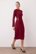 Burgundy Straight A-Line Midi Woven Dress