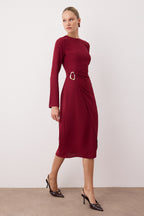 Burgundy Straight A-Line Midi Woven Dress