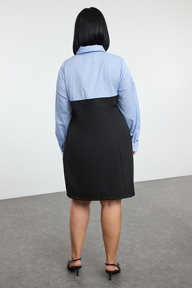 Blue and White Striped Shirt Dress