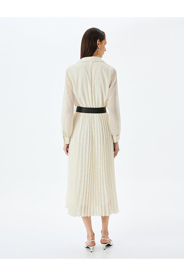 Pleated Long Sleeve Polka Dot Dress