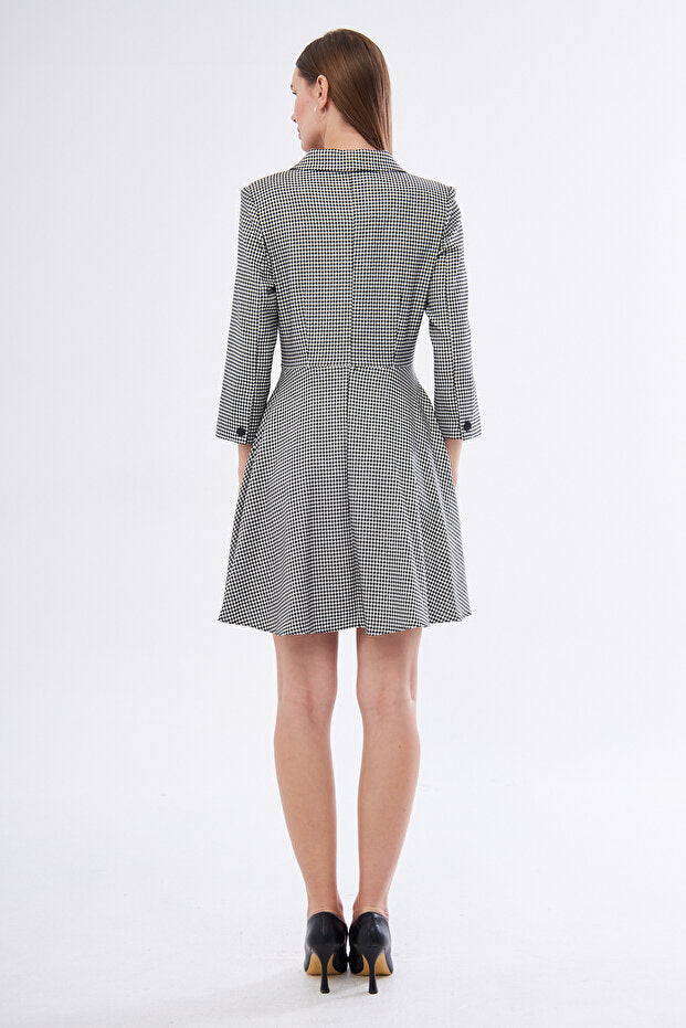 Houndstooth Double-Breasted Blazer Dress