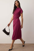 Magenta Twisted Waist Midi Dress
