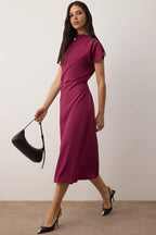 Magenta Twisted Waist Midi Dress