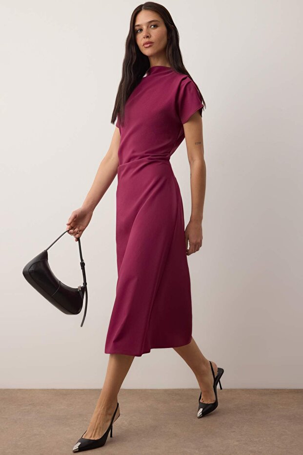Magenta Twisted Waist Midi Dress