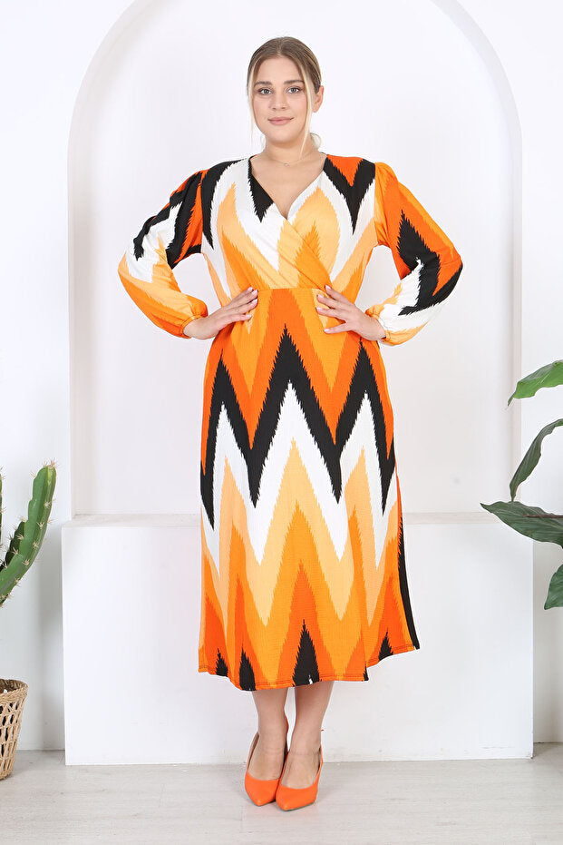 Plus Size Orange Pattern Dress