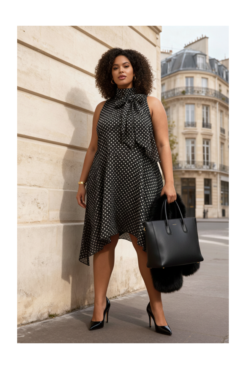 Black Polka Dot Halter Neck Dress