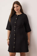 Classic Black Dress with Gold Buttons