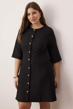 Classic Black Dress with Gold Buttons