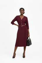 Burgundy Belt Detail Midi Dress