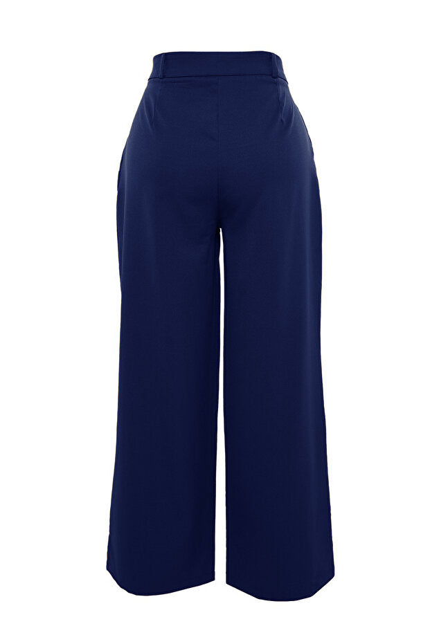 Navy Wide-Leg Trousers