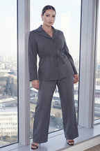 Charcoal Grey Belted Blazer & Trouser Set