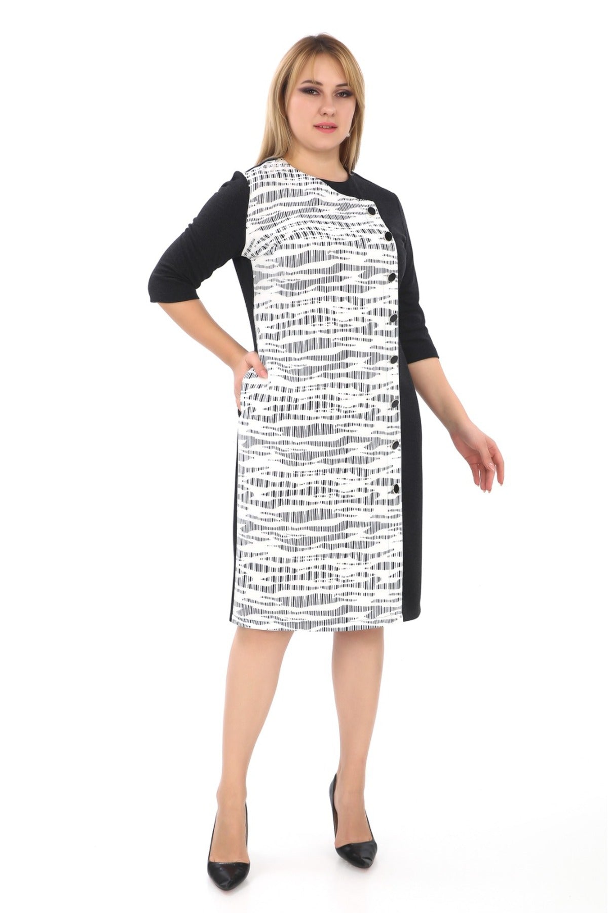 Patterned Button Detail Dress