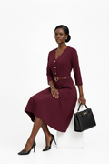 Burgundy Belt Detail Midi Dress