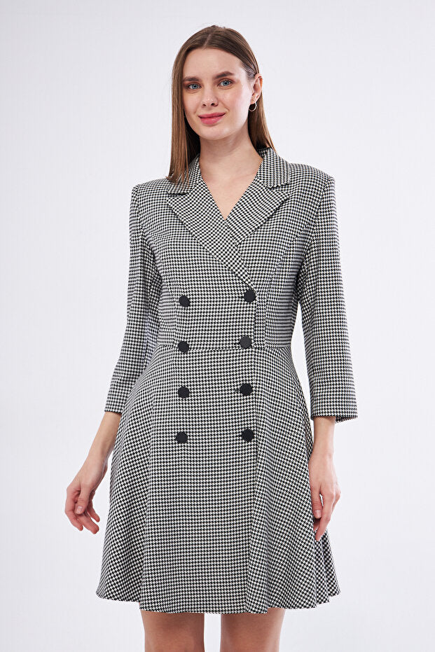 Houndstooth Double-Breasted Blazer Dress