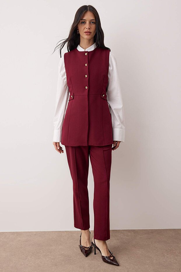 Burgundy Longline Vest & Tailored Trouser Co-ord Set