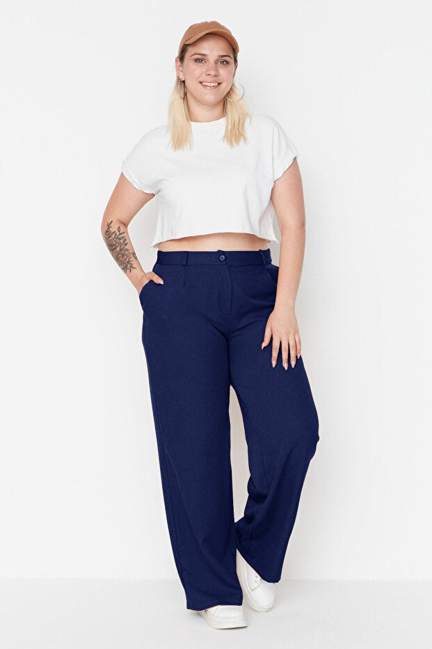 Navy Wide-Leg Trousers
