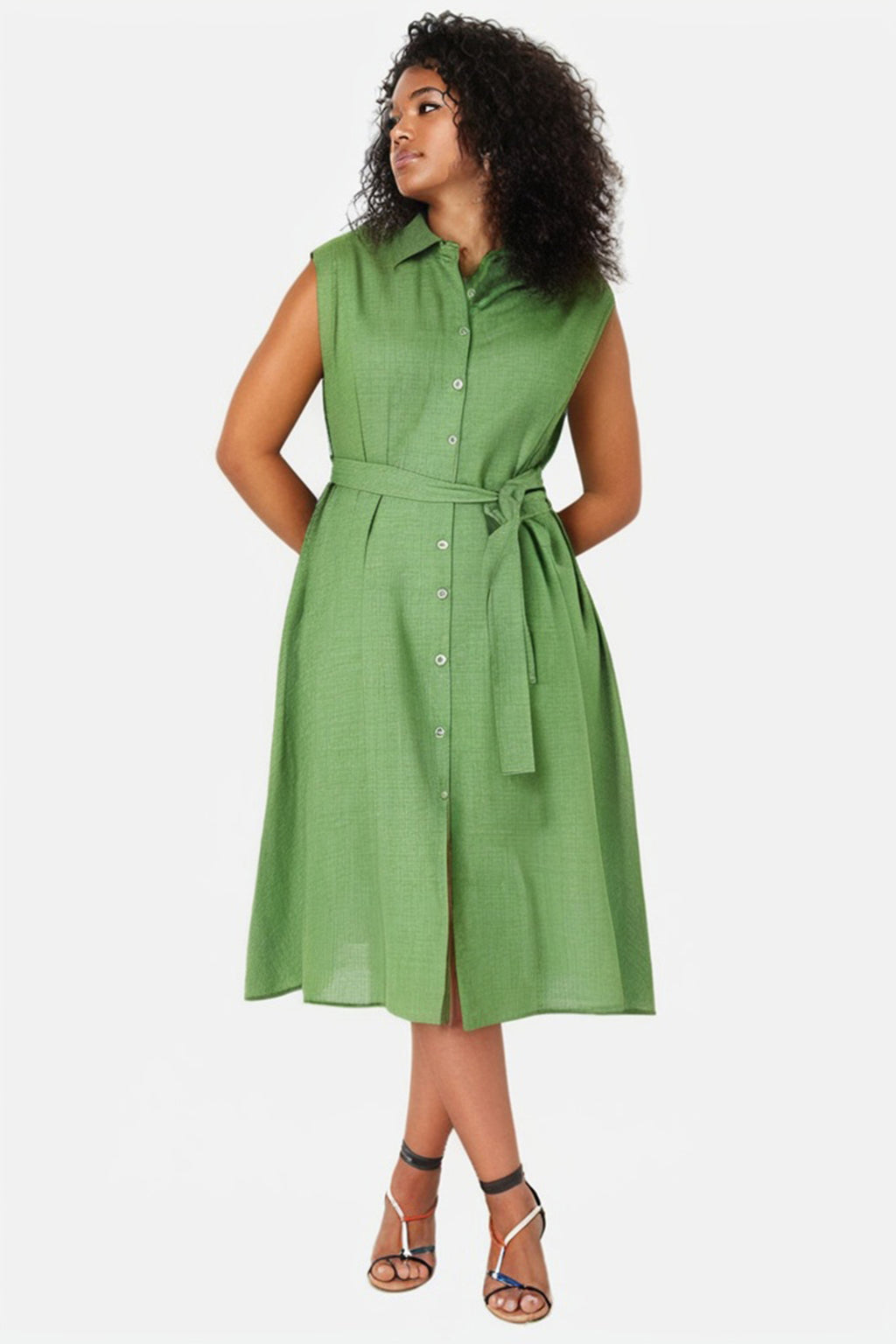 Mint Plus Size Belted Woven Shirt Dress