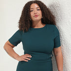 Emerald Green Short Sleeve Office Dress